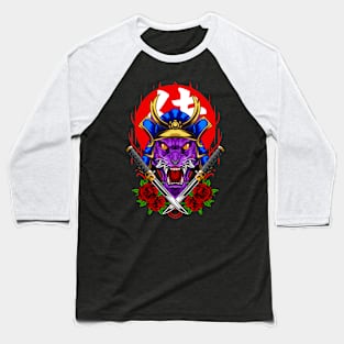 Samurai Wolf - Blue Kabuto Baseball T-Shirt